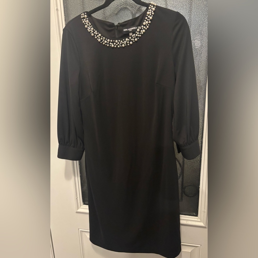 KARL LAGERFELD PARIS
Faux Pearl Trim Sweater Dress